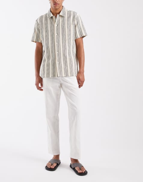 BLEND - Regular-fit broek van katoen en linnen met trekkoord in de taille in wit - view 1