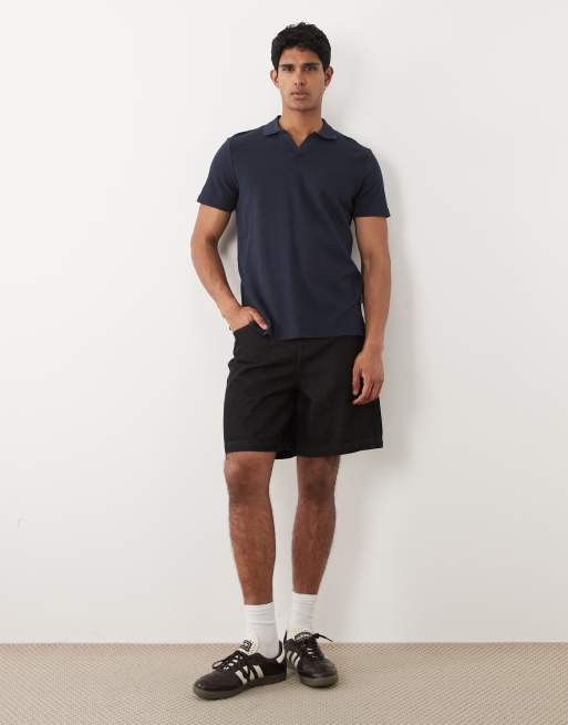 BLEND - Regular-fit gebreide polo met reverskraag en textuur in marineblauw, 2 van 5