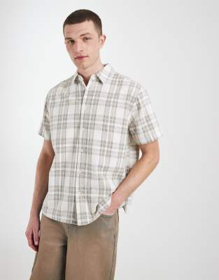 Regular-Fit-Hemd aus 100% Baumwolle in kariertem Beige-Neutral Neutral S