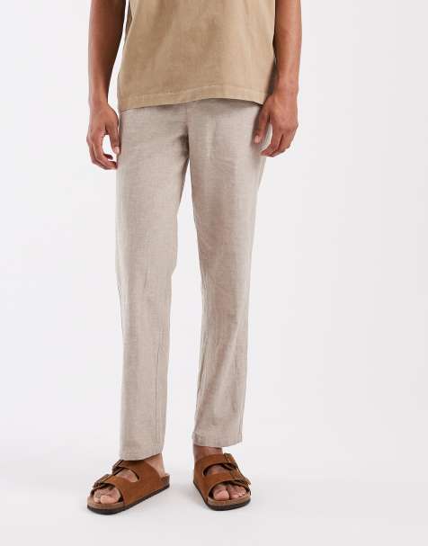 BLEND – Regular-Fit-Hose aus Baumwoll-Leinen in staubigem Beige mit Kordelzugbund - view 1