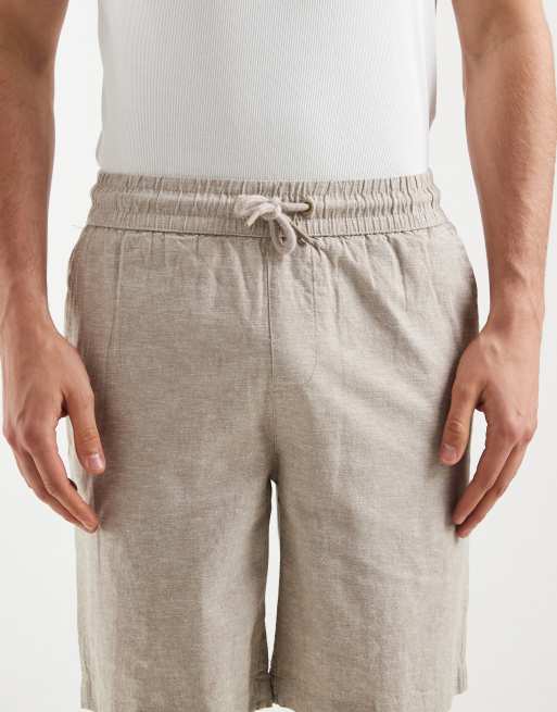BLEND - Regular-fit short van katoen en linnen met trekkoord in de taille in vaal beige, 3 van 5
