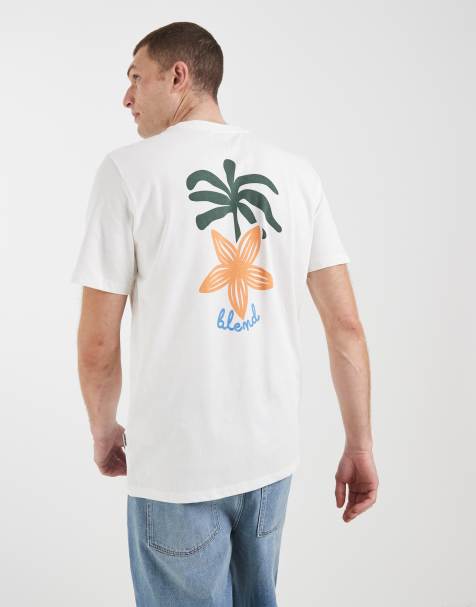 BLEND - Regular-fit T-shirt van 100% katoen met palmboomprint op de achterkant in wit - view 1