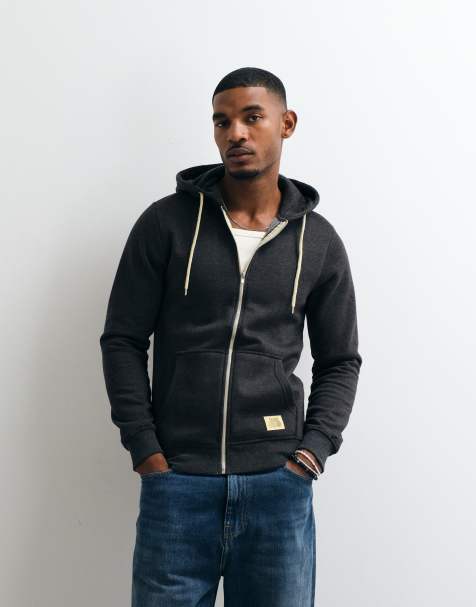 BLEND regular fit zip through hoodie in charcoal - view 1