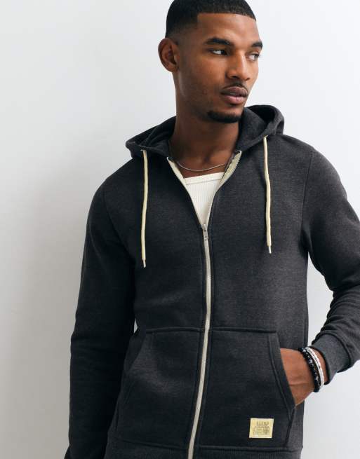 BLEND regular fit zip through hoodie in charcoal, 3 of 5