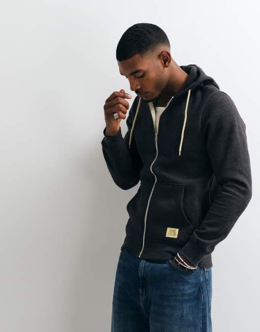 BLEND regular fit zip through hoodie in charcoal, 5 of 5