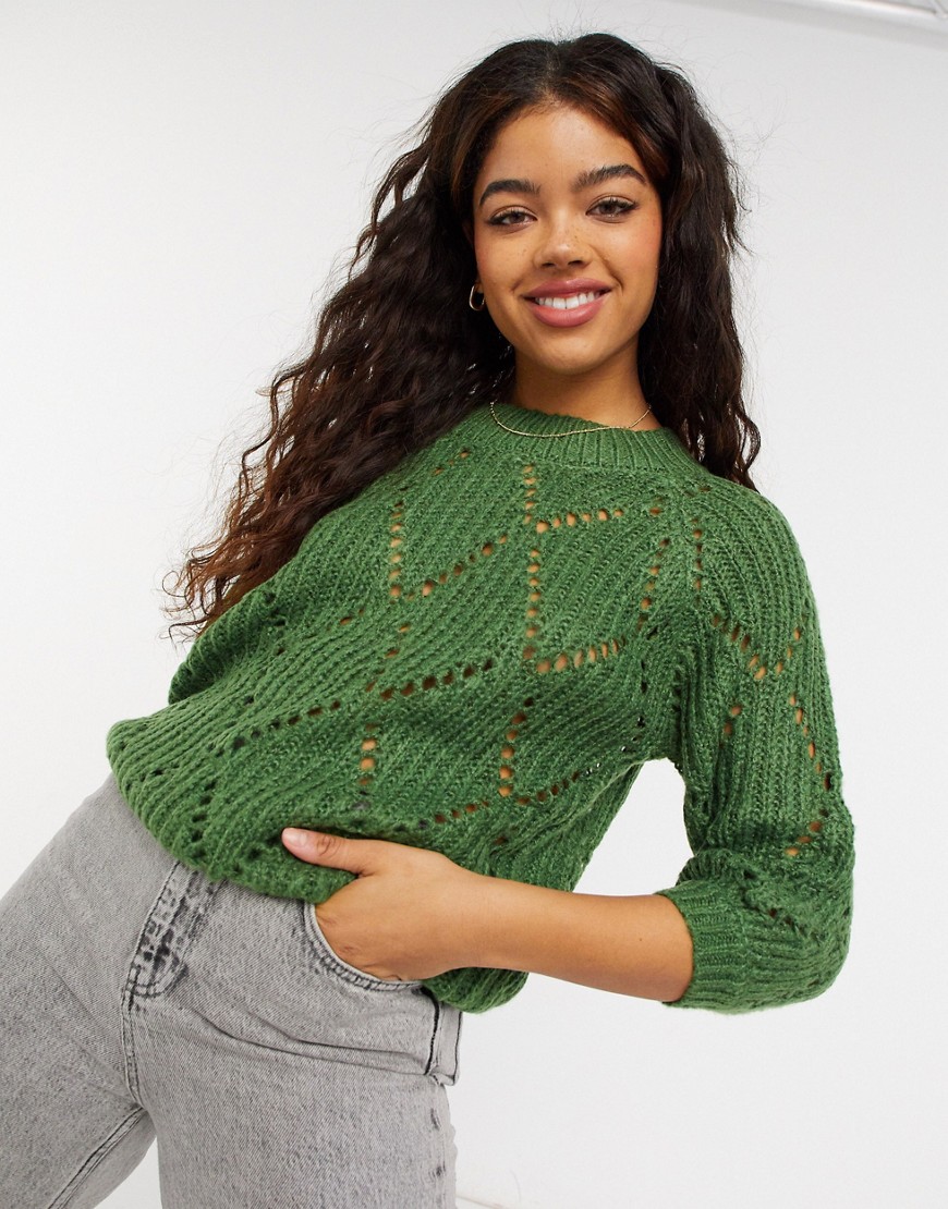 Blend She crewneck knitted sweater in khaki-Green