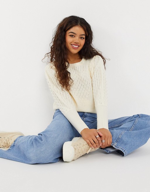 Blend She exaggerated sleeve knit jumper in white