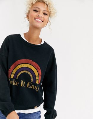 Blend She - Omega - 'Make it easy' sweatshirt met regenboog-Zwart