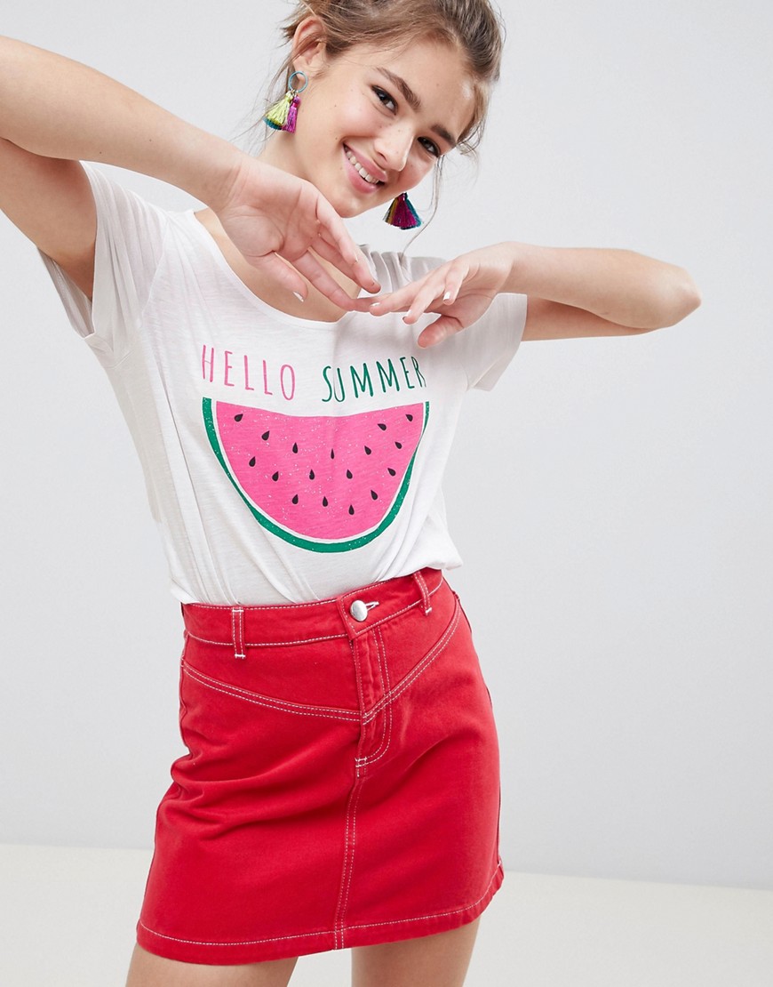 Paulina Watermelon Print T-Shirt-White
