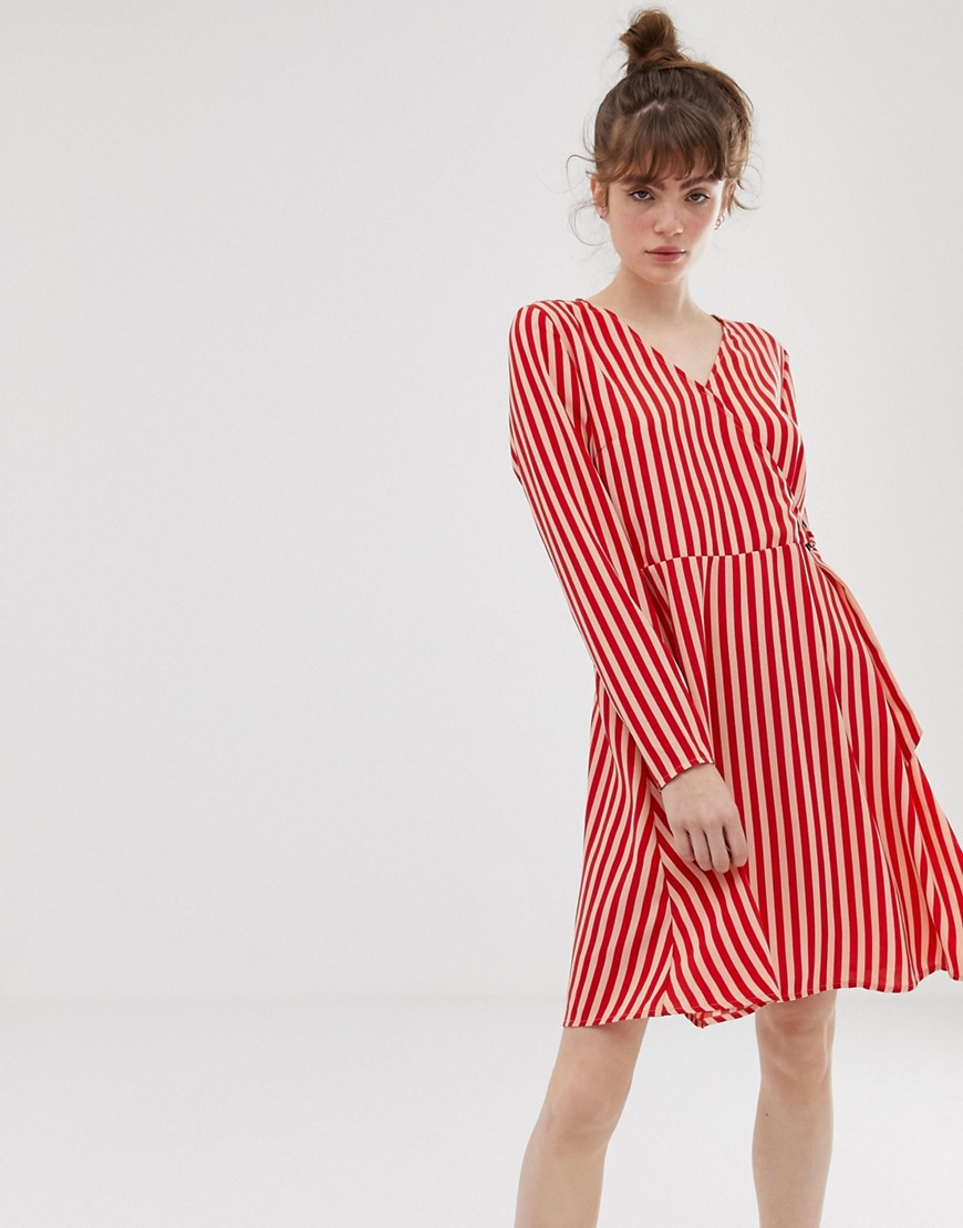 Blend She Philippa stripe wrap dress-Red