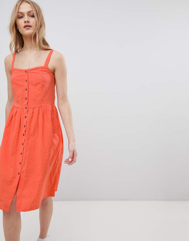 Blend She Sersa Seersucker Button Down Midi Dress