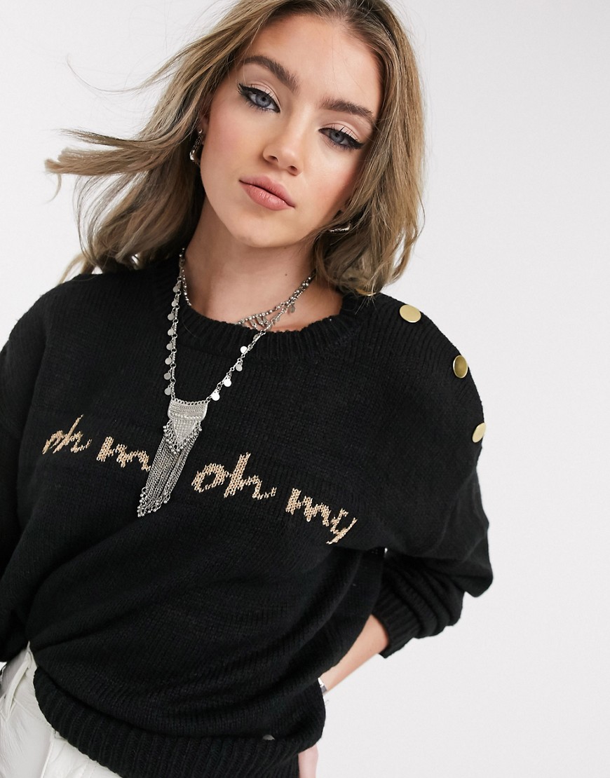 Blend She - Sweatshirt met 'Oh My'-slogan in zwart