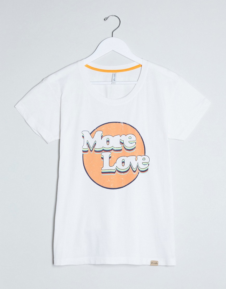 Blend She - T-shirt met 'More Love'-slogan in wit