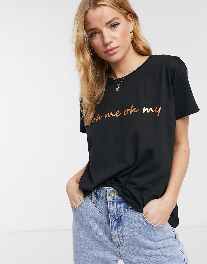 Blend She - T-shirt met Oh Me-tekstprint in zwart