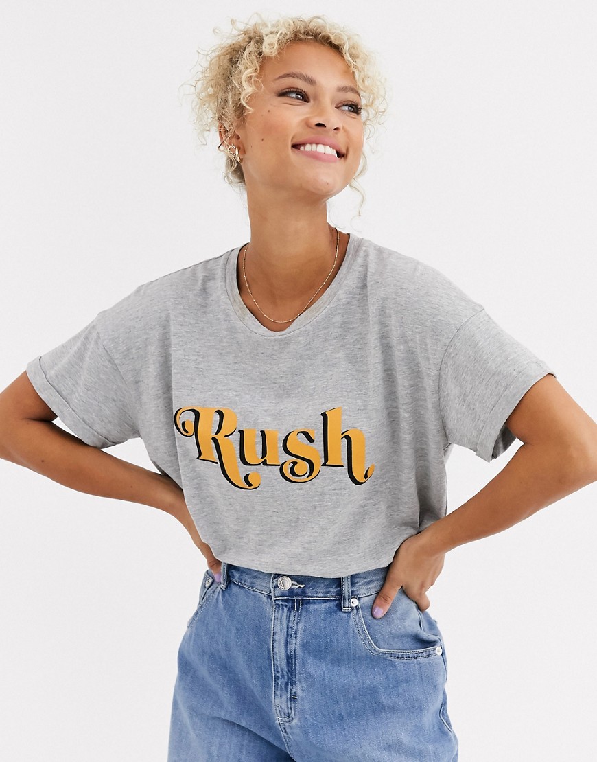 Blend She - T-shirt met 'Umay rush' slogan-Grijs