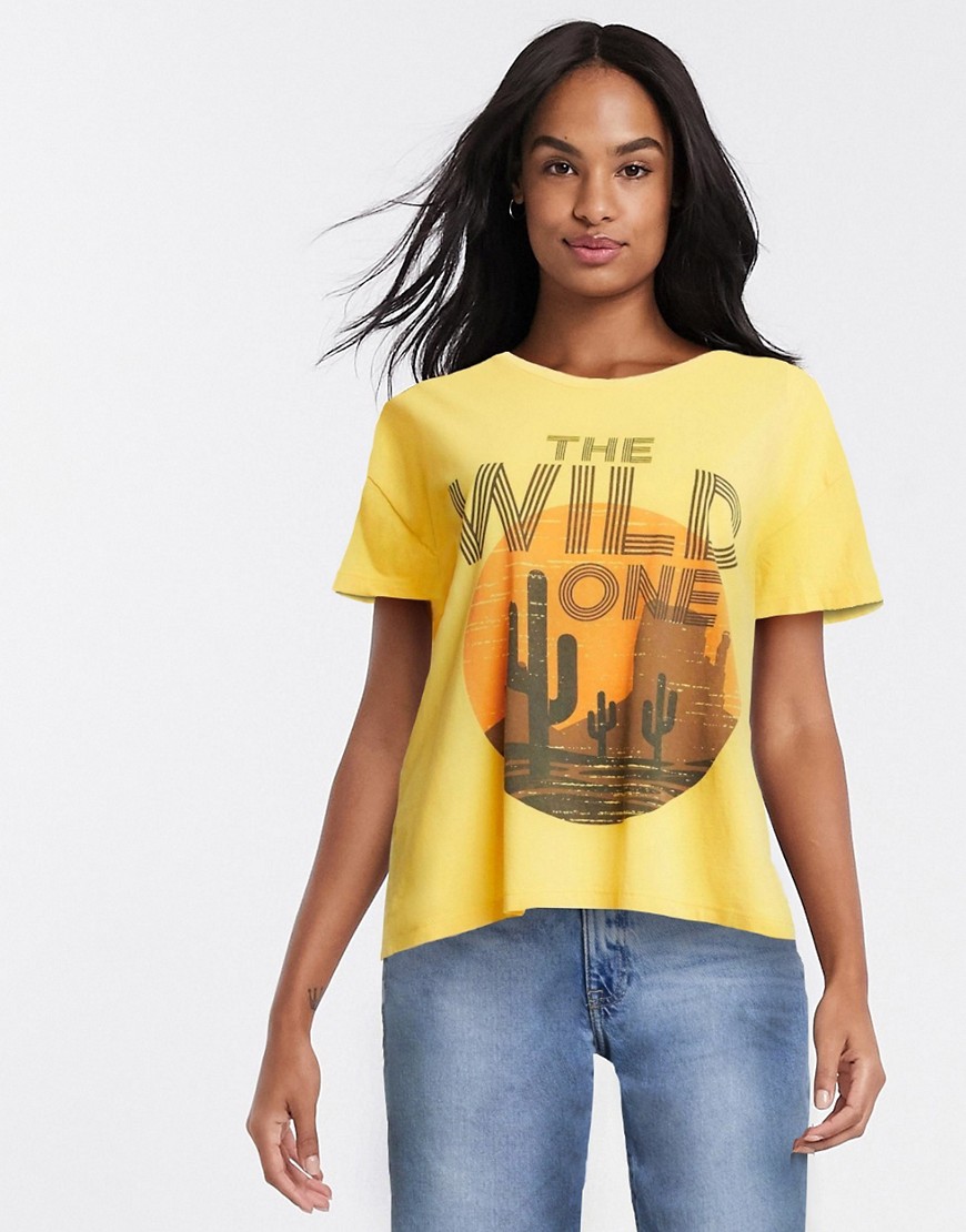 Blend She - The Sild One - T-shirt met slogan in geel