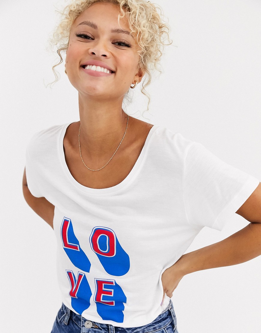 Blend She - Uzma - T-shirt met love-slogan-Wit