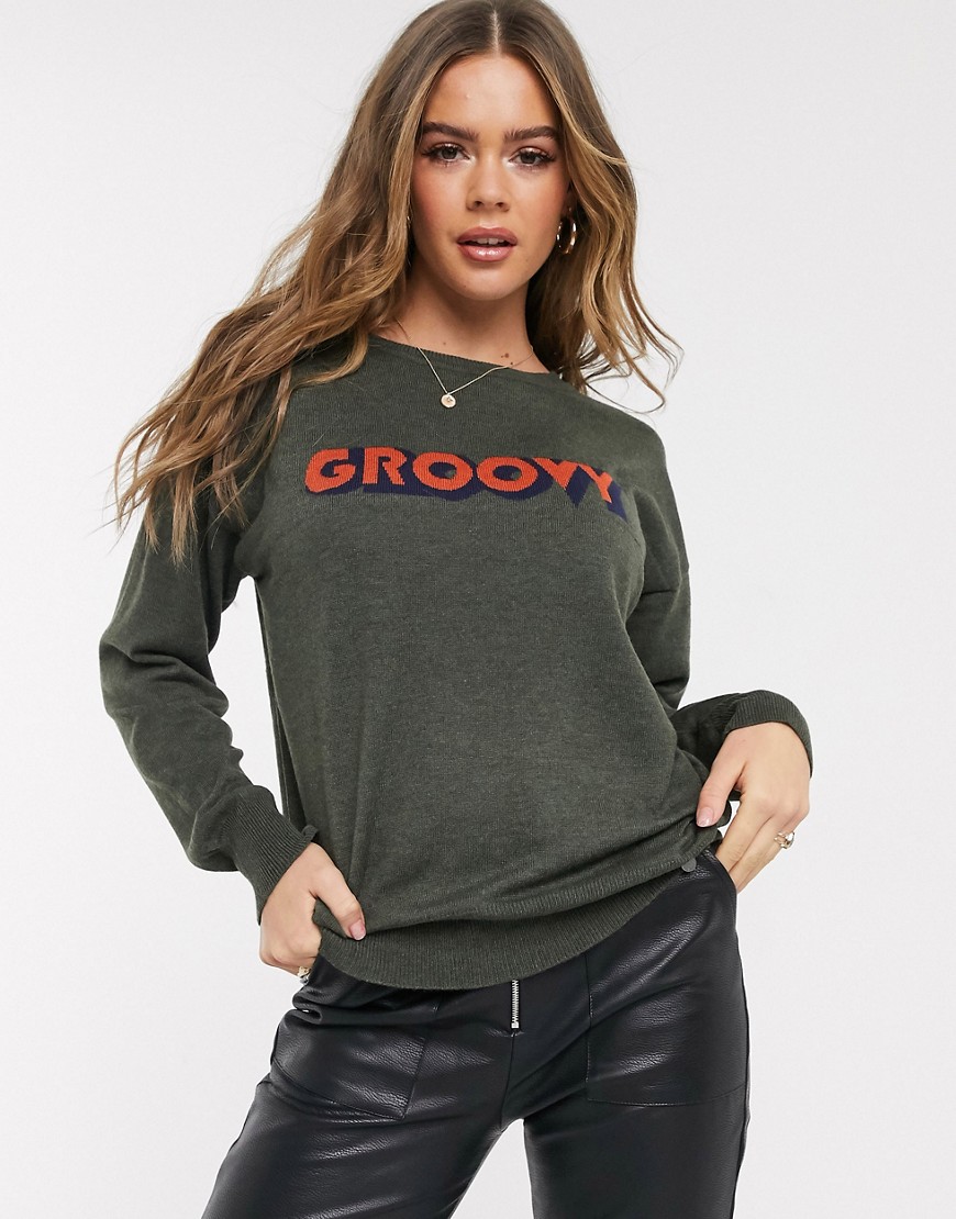 Blend She Windon groovy slogan jumper in wool blend-Grey