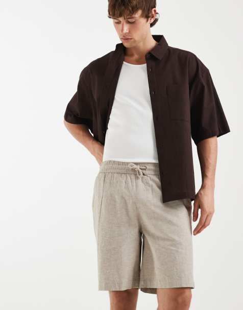 BLEND - Short classique en lin et coton avec cordon de serrage à la taille - Beige cendré - view 1