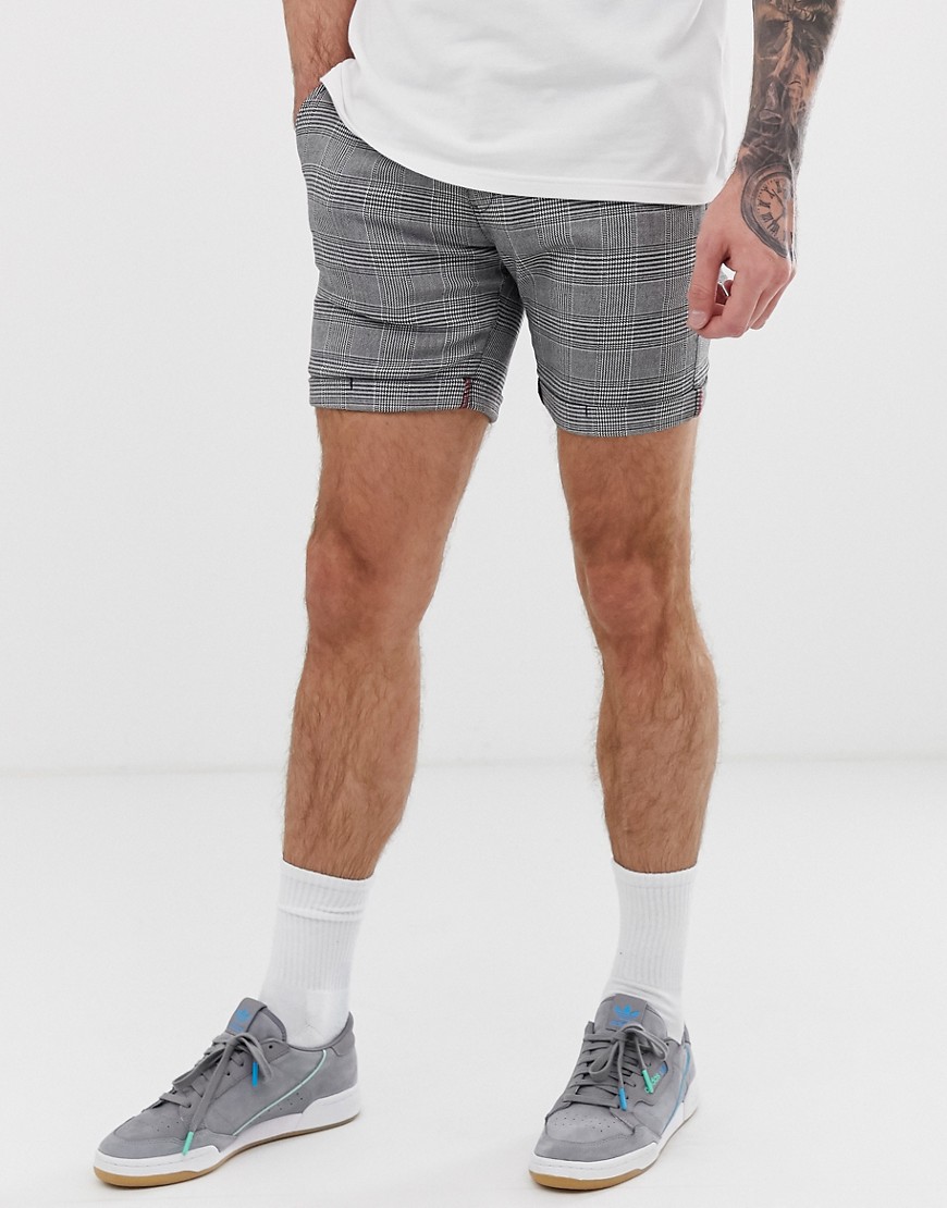 Blend shorts in check print-Grey