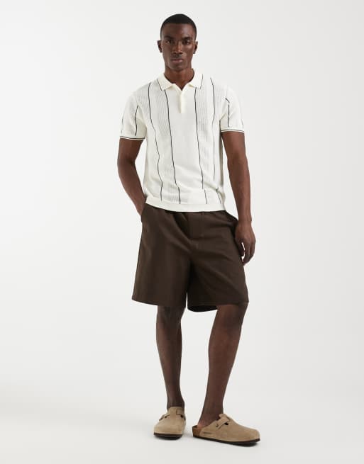BLEND - Slim-fit gebreide polo van 100% katoen met dunne strepen in gebroken wit, 3 van 5
