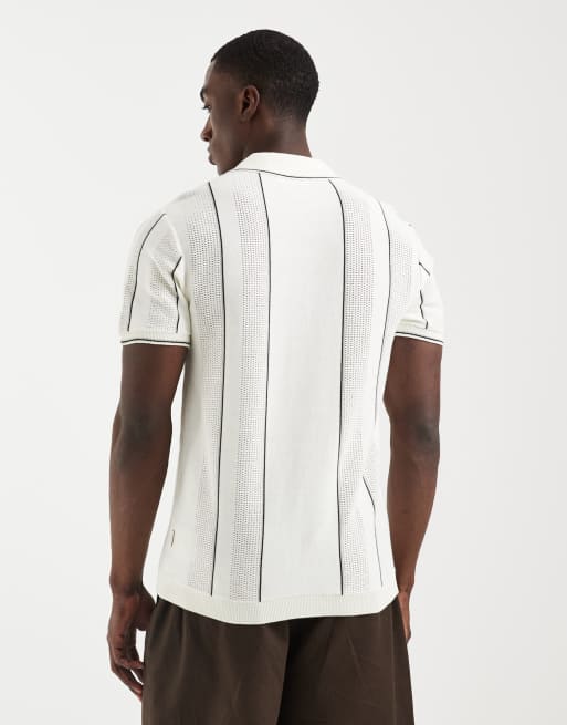 BLEND - Slim-fit gebreide polo van 100% katoen met dunne strepen in gebroken wit, 5 van 5