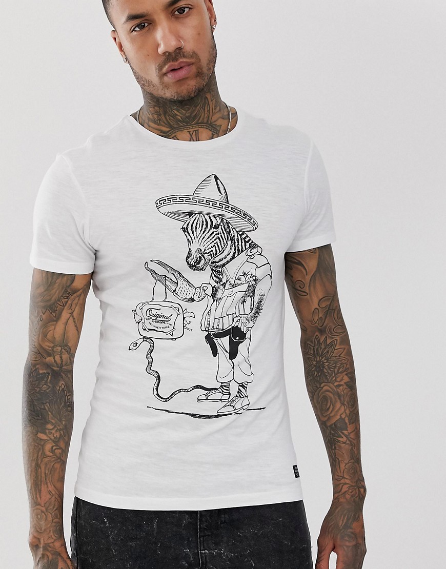 Blend - Slim-fit T-shirt met zebraprint in wit