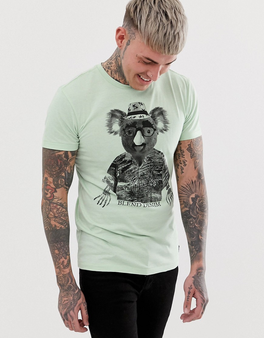 Blend slim fit t-shirt with koala print in light green