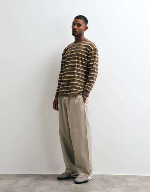 BLEND T-shirt a maniche lunghe regular fit in cotone 100% a righe marroni, 2 di 5