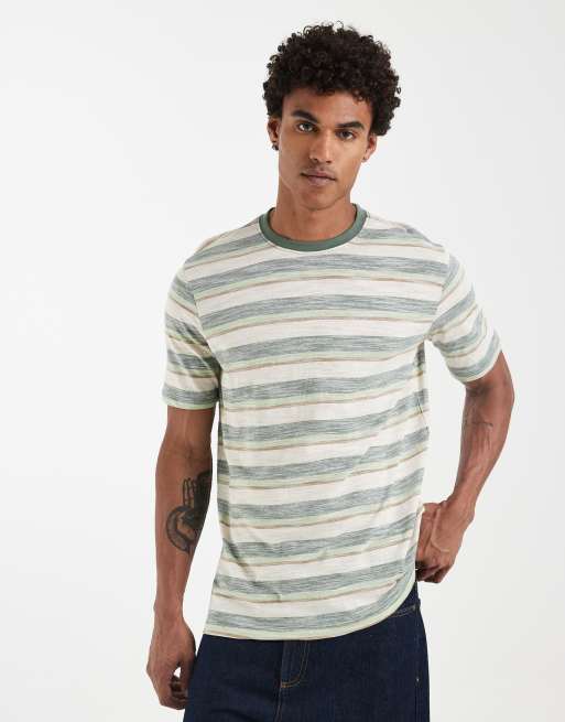 BLEND - T-shirt classique 100 % coton à rayures - Vert canard, 3 de 5