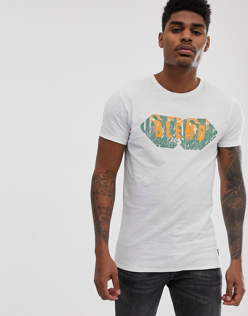 Blend - T-shirt slim con cactus-Bianco