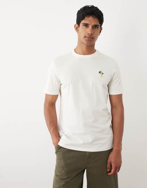 BLEND - T-shirt vestibilità classica 100% cotone bianco sporco con palme piccole - view 1