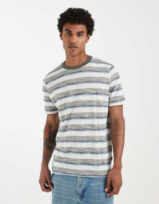 BLEND - T-shirt vestibilità classica verde oliva polvere a righe in 100% cotone, 3 di 5