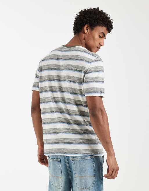 BLEND - T-shirt vestibilità classica verde oliva polvere a righe in 100% cotone, 4 di 5