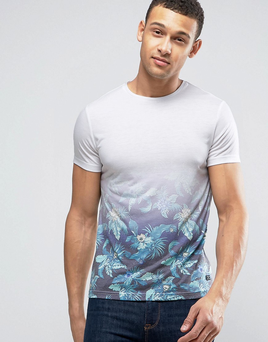Blend - Tropisk t-shirt i ombredesign-Hvid