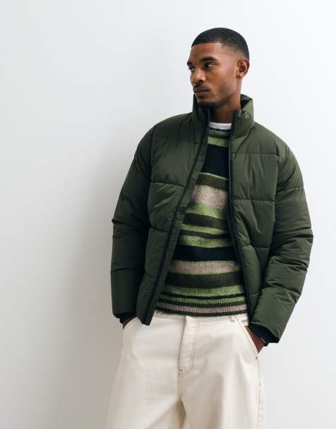 BLEND zip through puffer jacket in dark green - view 1