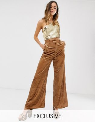 фото Блестящие бархатные брюки с широкими штанинами ebonie n ivory-коричневый