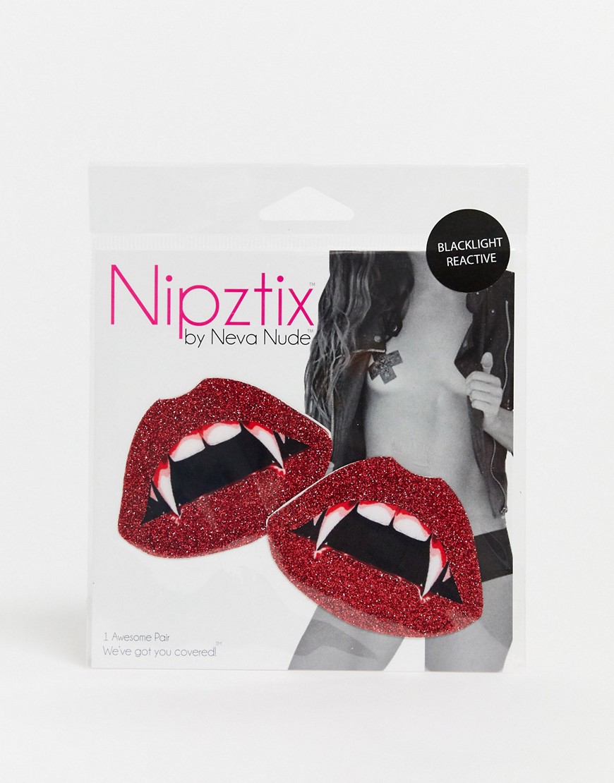 фото Блестящие наклейки на соски в виде губ вампира nipztix by neva nude-красный