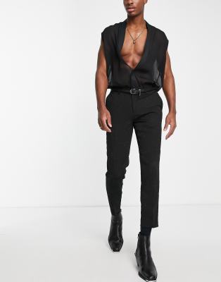 Костюмы и классика  Asos Блестящие укороченные брюки зауженного кроя Devils Advocate-Черный цвет