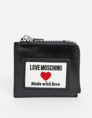 фото Блестящий парусиновый кошелек черного цвета love moschino-черный цвет