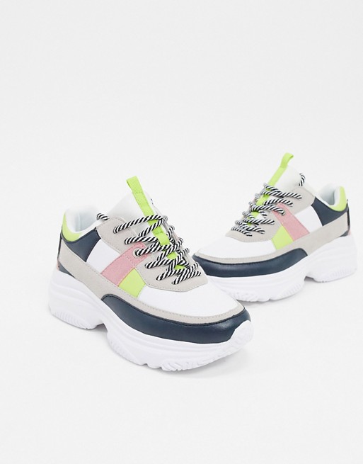 BLFD Ledel chunky sole trainer in white and multi colour block
