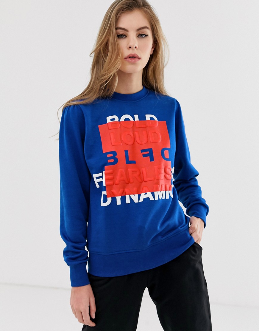 BLFD – Präglad sweatshirt med puffärmar-Blå