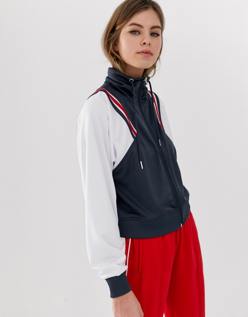 BLFD – Sweatshirt i polyester med ståkrage och banddetalj-Vit