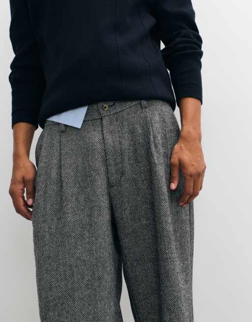 BLKVIS Anzughose aus Wollmix mit Fischgrätmuster in Schwarz, Relaxed Fit, 5 von 5