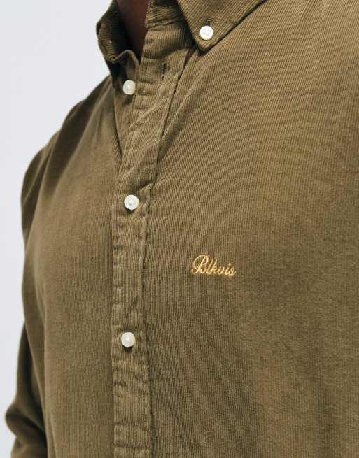 BLKVIS button down corduroy long sleeve shirt co-ord in olive green, 4 of 5
