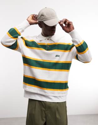 BLKVIS BLKVIS cable knit stripe long sleeve polo shirt in multi