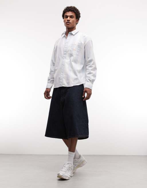 BLKVIS - Camisa azul a rayas gruesas con texto, 2 de 5