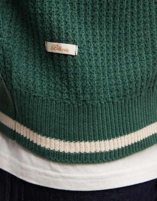 BLKVIS - Cardigan verde con zip e colletto, 3 di 5