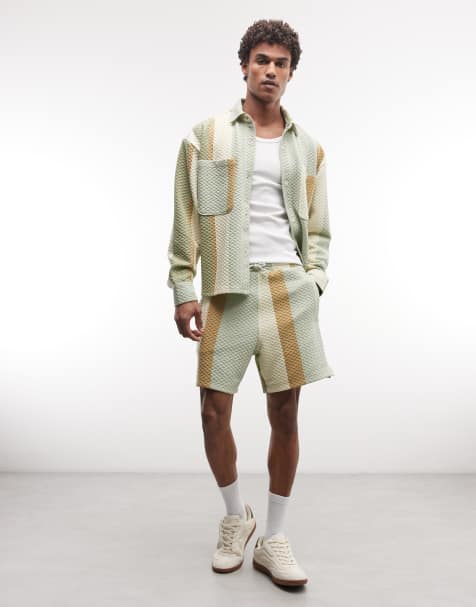 BLKVIS - Coordinato verde multicolore con camicia giacca trapuntata a righe e pantaloncini - view 1