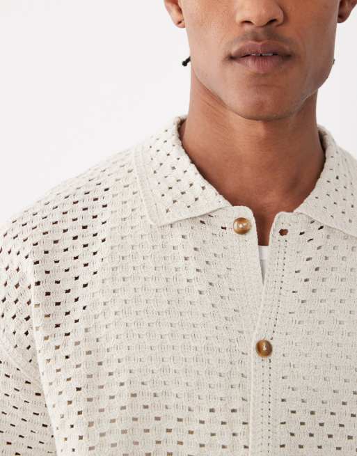 BLKVIS crochet shirt in cream, 3 of 5